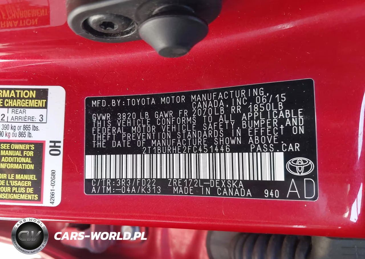2015 Toyota Corolla S Plus VIN:2T1BURHE2FC451446 - 9