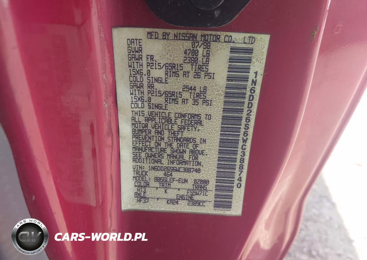 1998 Nissan Frontier Se-Xe VIN:1N6DD26S6WC388740 - 9