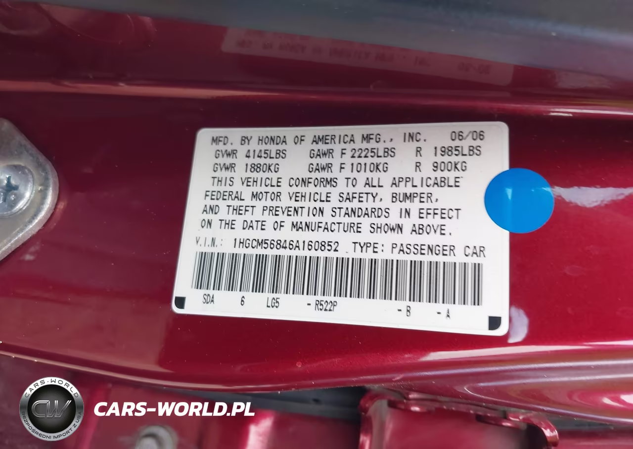 2006 Honda Accord 2.4 Ex VIN:1HGCM56846A160852 - 9