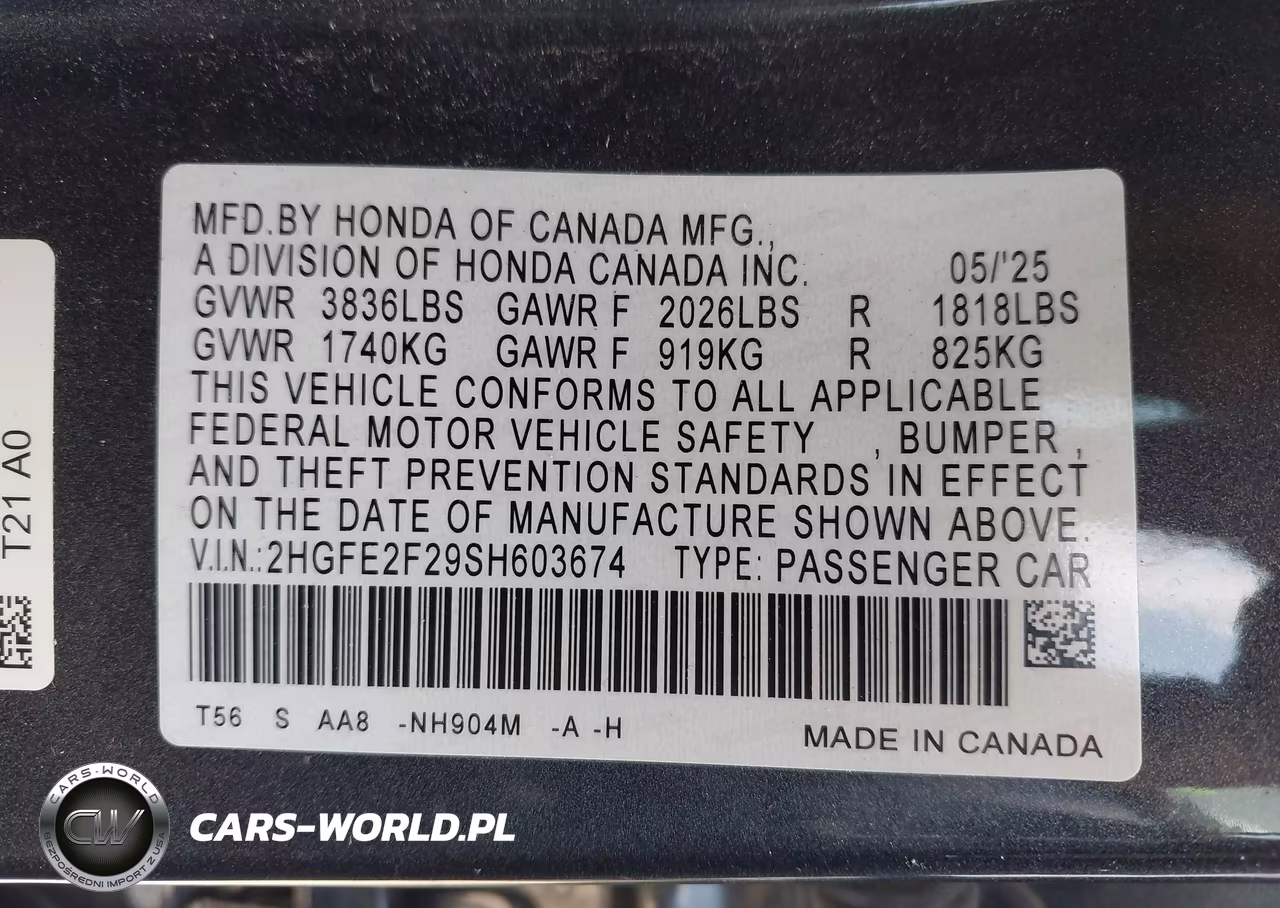 2025 Honda Civic Lx VIN:2HGFE2F29SH603674 - 9