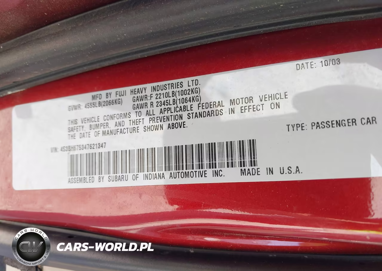 2004 Subaru Outback VIN:4S3BH675347621347 - 9
