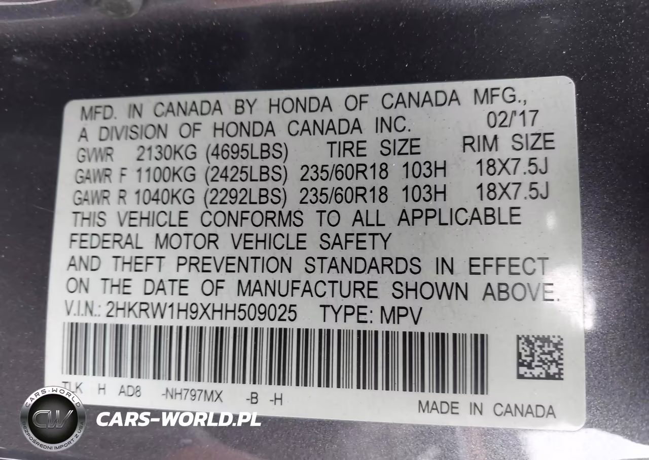 2017 Honda Cr-V Touring VIN:2HKRW1H9XHH509025 - 9