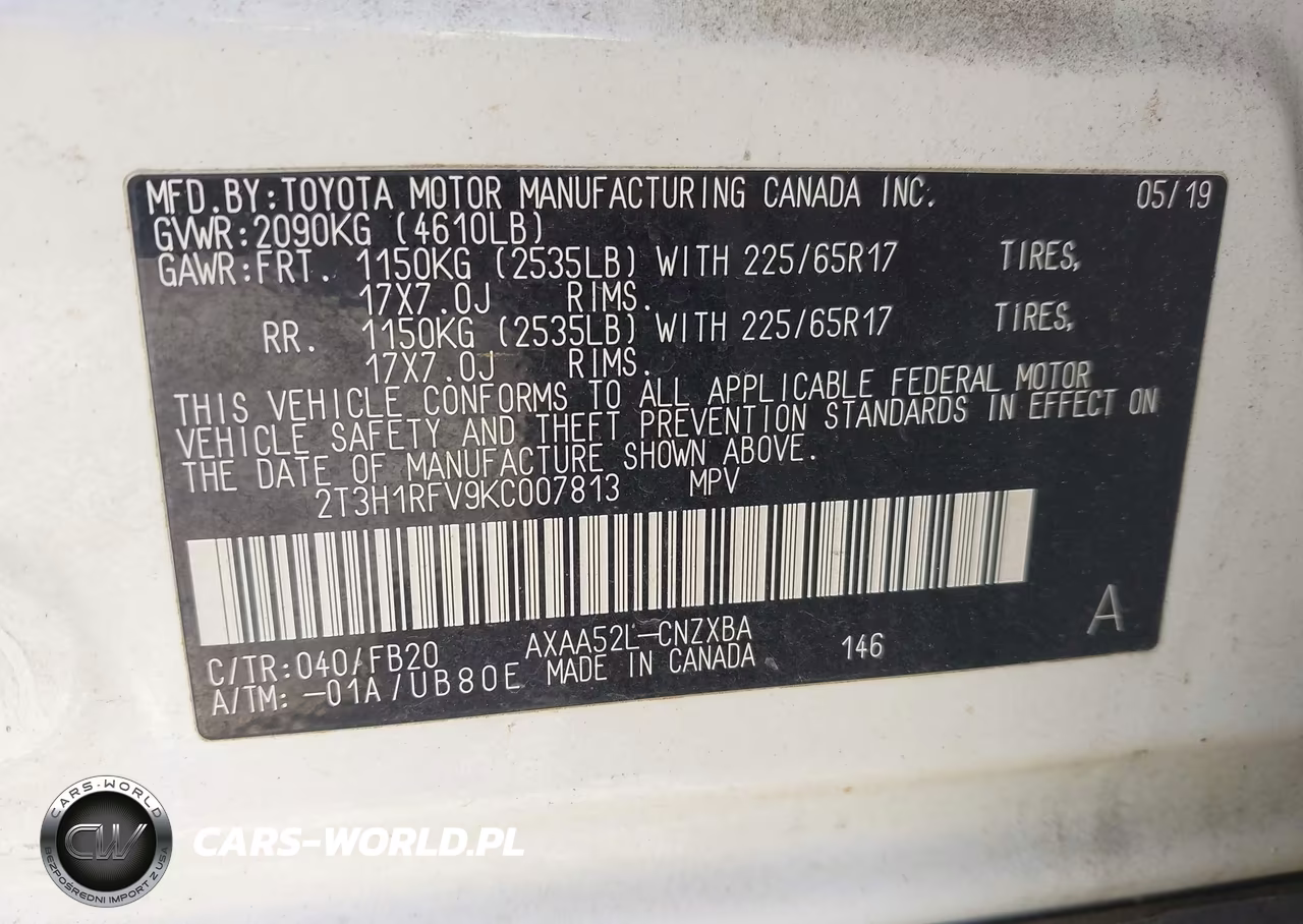 2019 Toyota Rav4 Le VIN:2T3H1RFV9KC007813 - 9