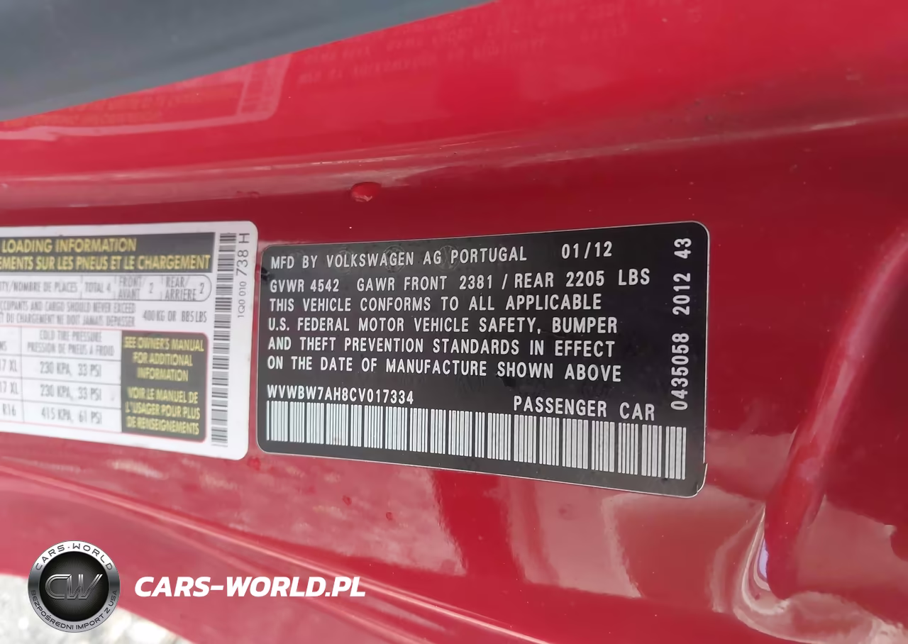 2012 Volkswagen Eos Komfort VIN:WVWBW7AH8CV017334 - 9