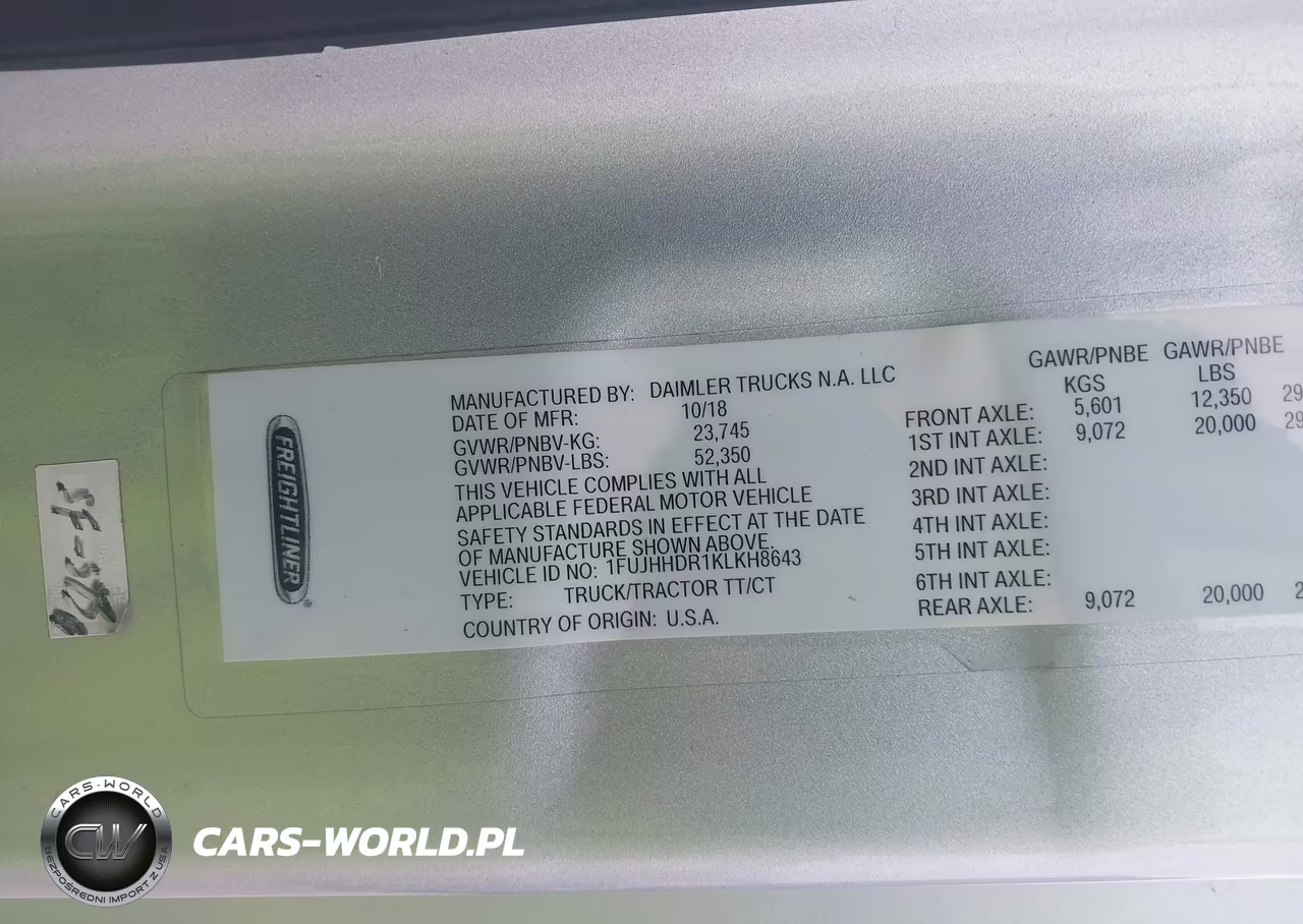 2019 Freightliner New Cascadia 126 VIN:1FUJHHDR1KLKH8643 - 8