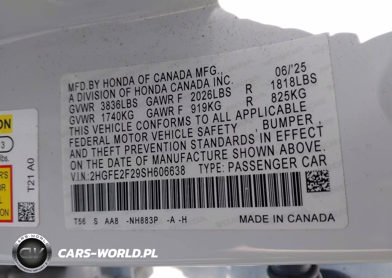 2025 Honda Civic Lx VIN:2HGFE2F29SH606638 - 9