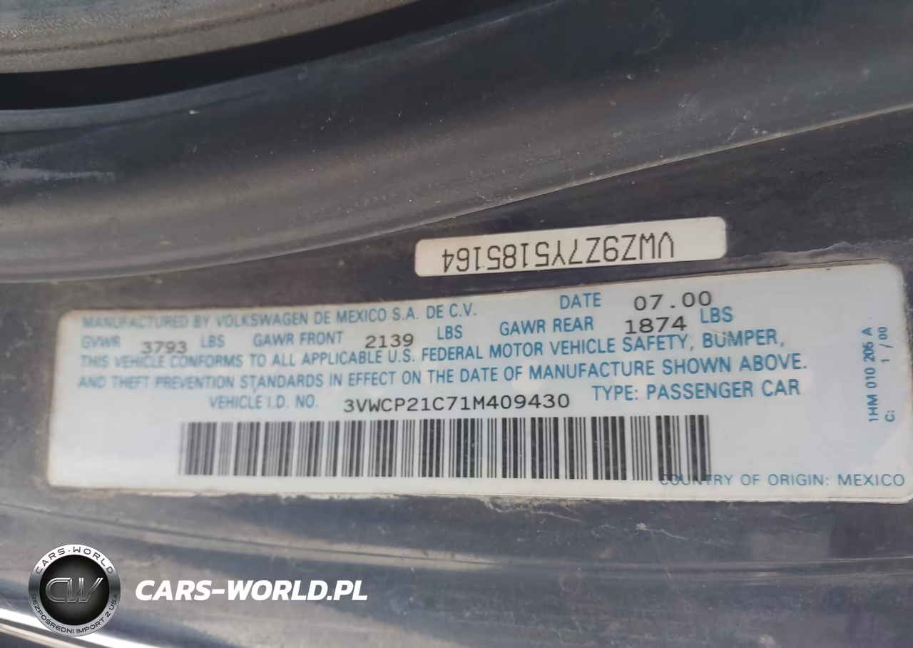 2001 Volkswagen New Beetle Gls Tdi VIN:3VWCP21C71M409430 - 9