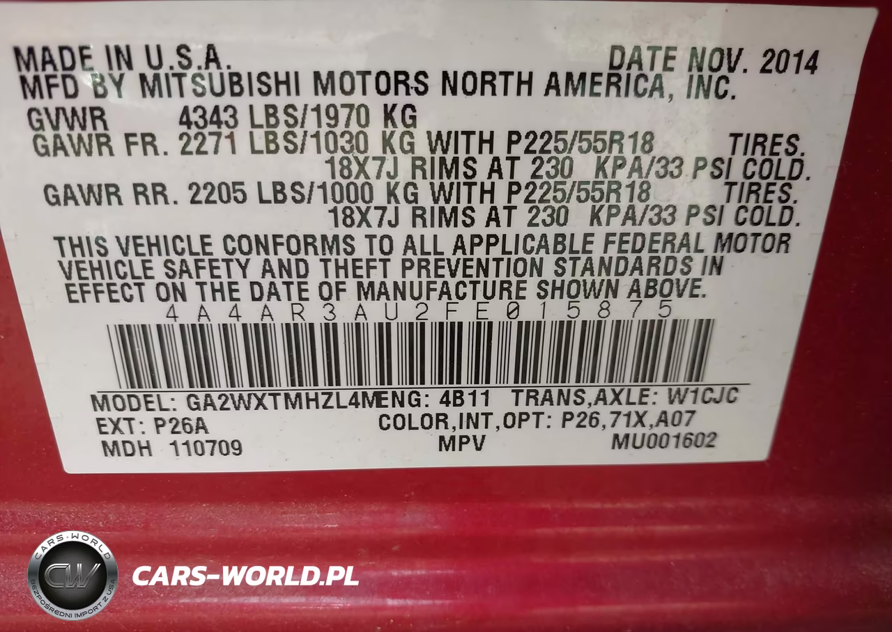 2015 Mitsubishi Outlander Sport Es VIN:4A4AR3AU2FE015875 - 9