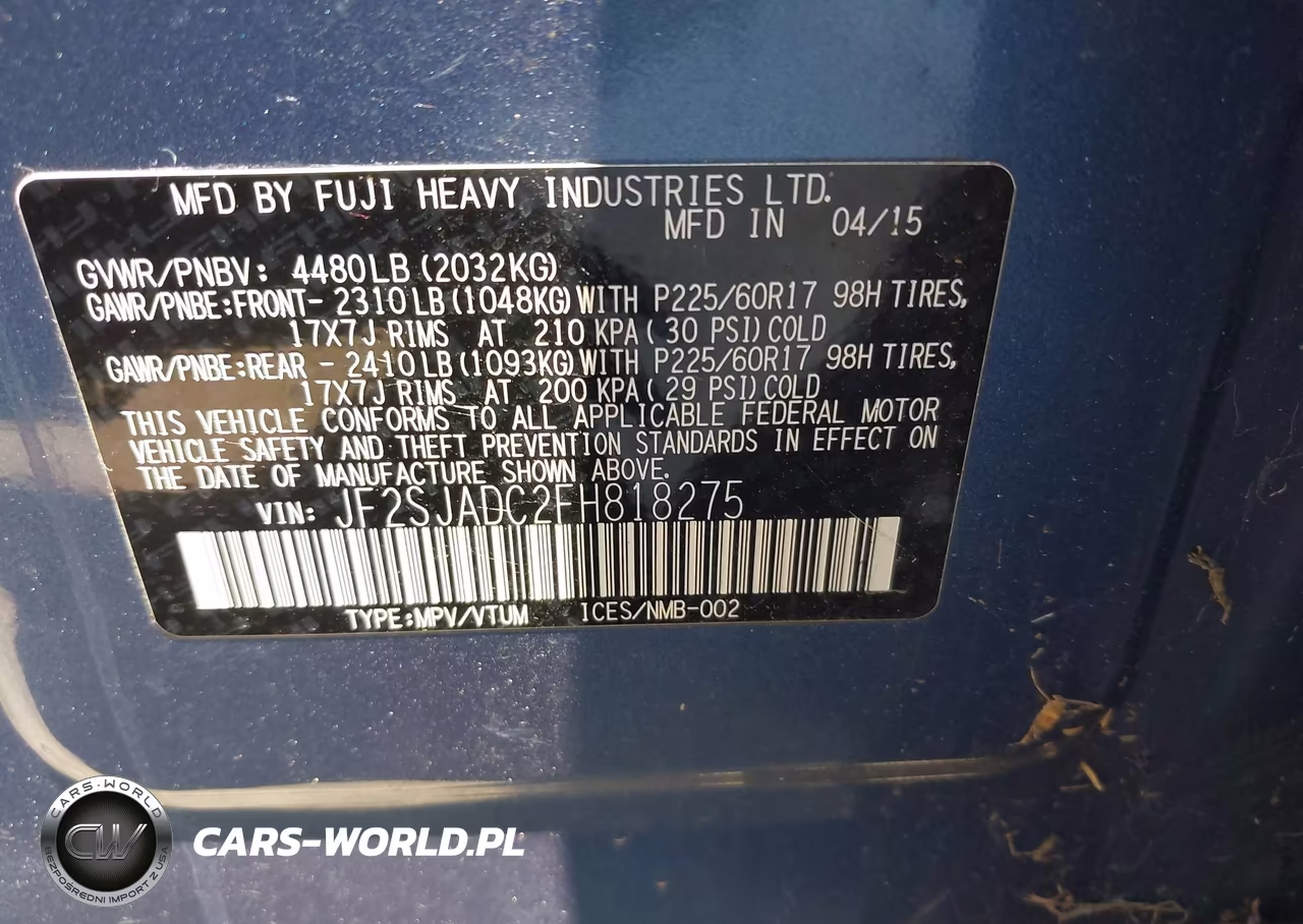 2015 Subaru Forester 2.5I Premium VIN:JF2SJADC2FH818275 - 9