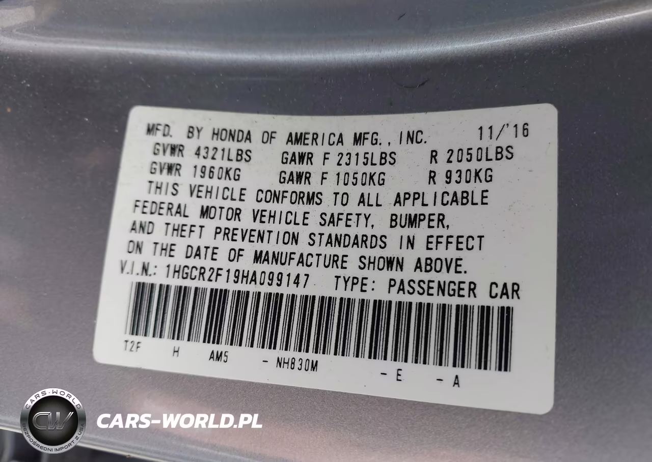 2017 Honda Accord Sport Se VIN:1HGCR2F19HA099147 - 9