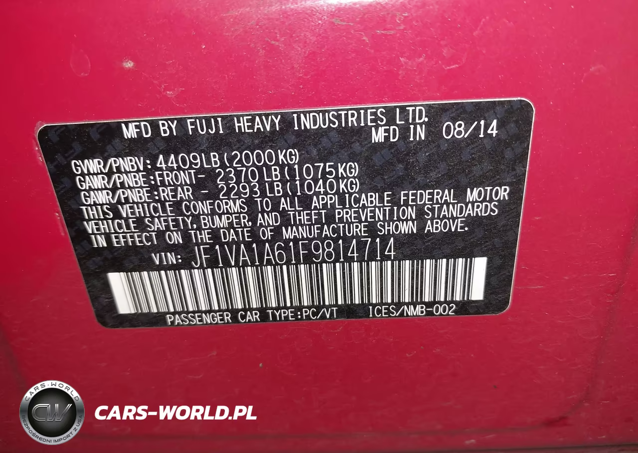 2015 Subaru Wrx VIN:JF1VA1A61F9814714 - 9