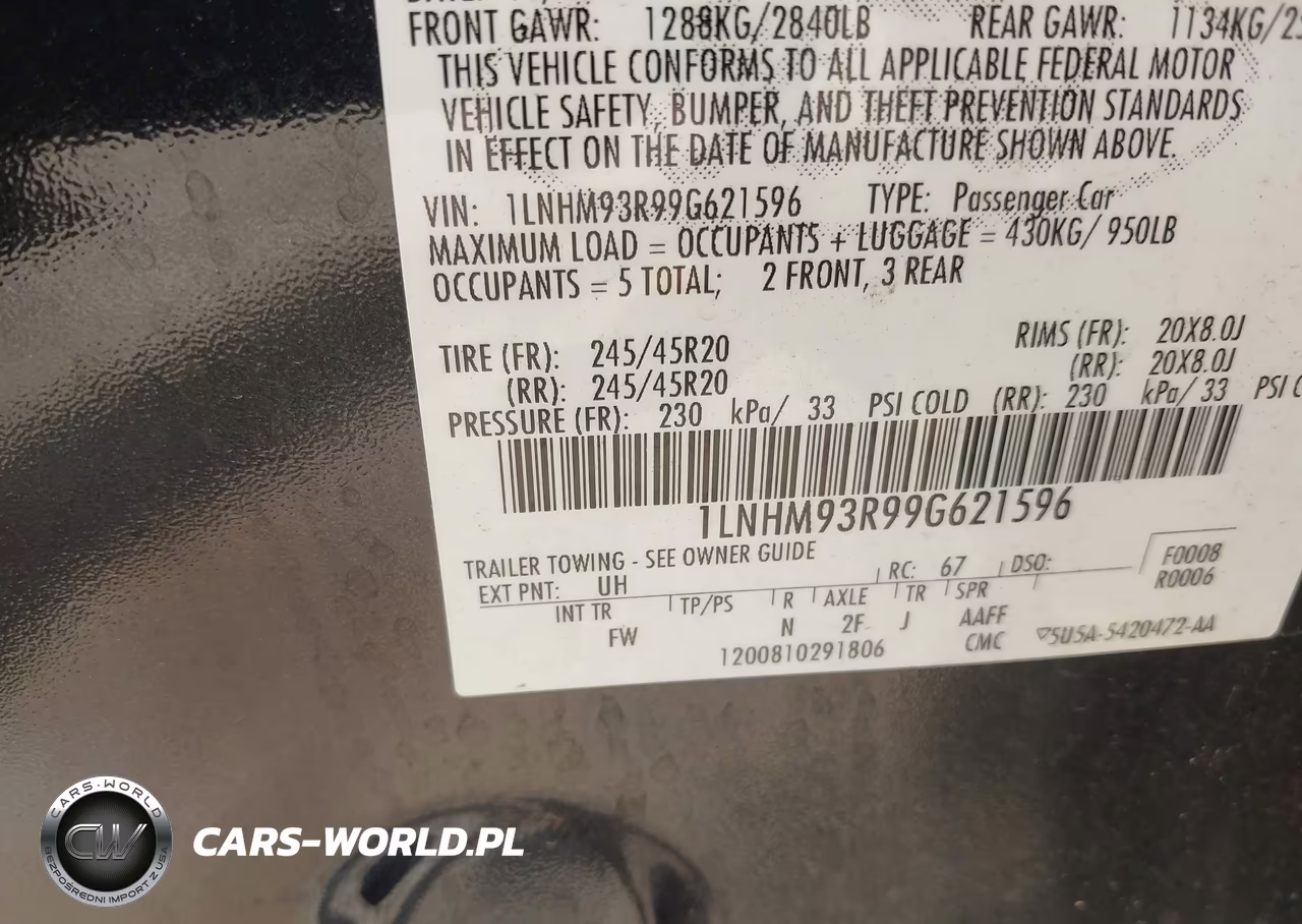 2009 Lincoln Mks VIN:1LNHM93R99G621596 - 9