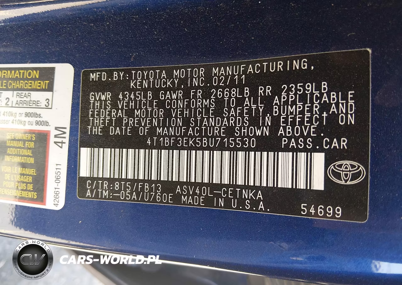 2011 Toyota Camry Le VIN:4T1BF3EK5BU715530 - 9