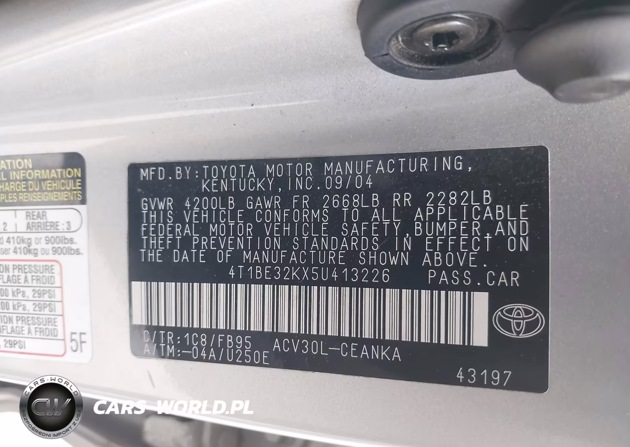 2005 Toyota Camry Le VIN:4T1BE32KX5U413226 - 9