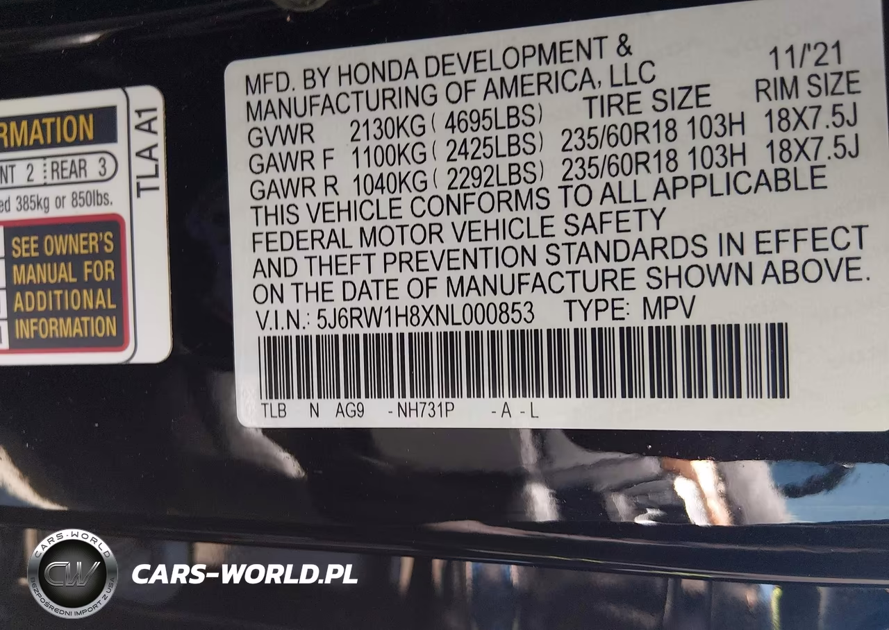 2022 Honda Cr-V 2Wd Ex-L VIN:5J6RW1H8XNL000853 - 9