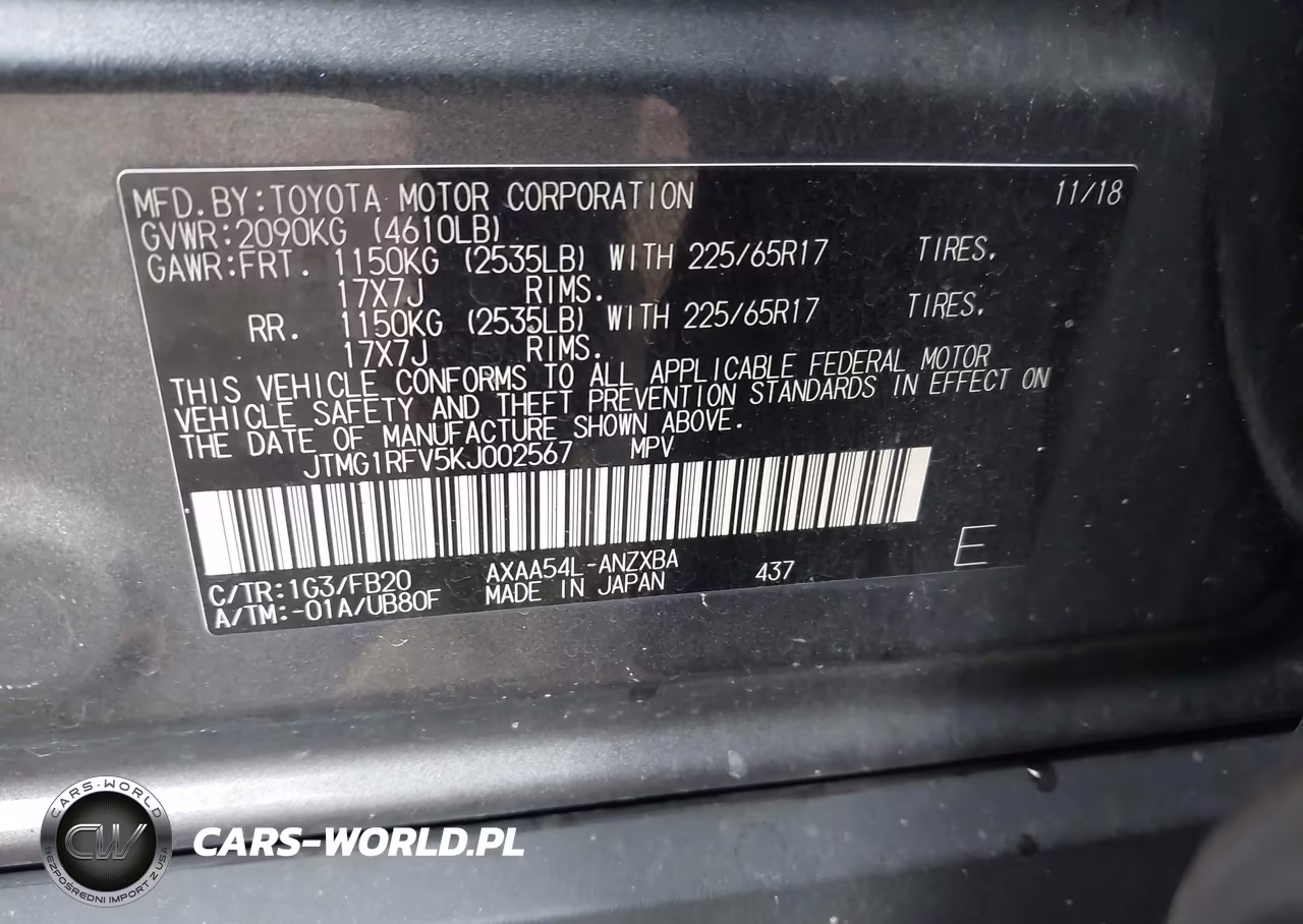 2019 Toyota Rav4 Le VIN:JTMG1RFV5KJ002567 - 9