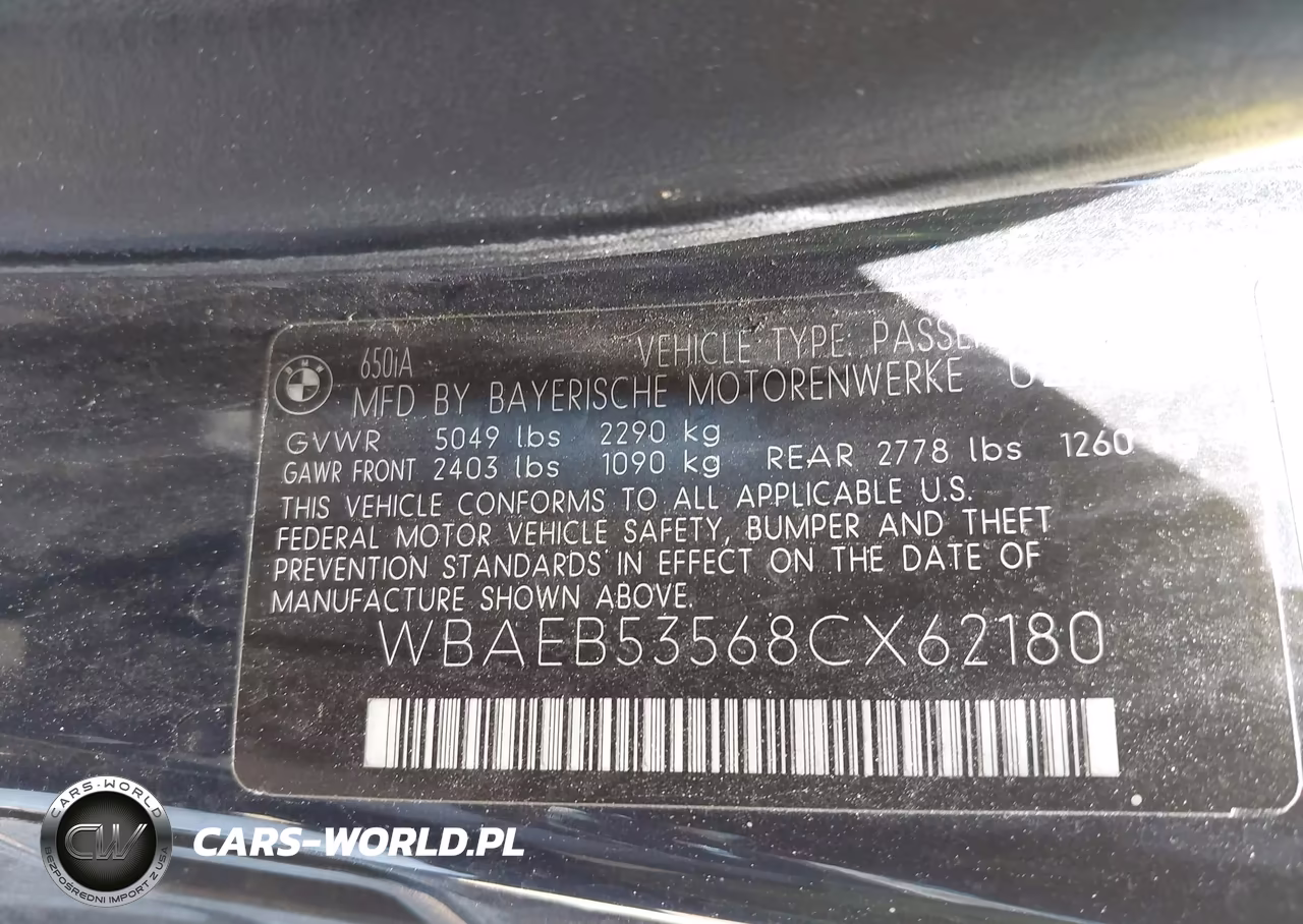 2008 BMW 650I VIN:WBAEB53568CX62180 - 9
