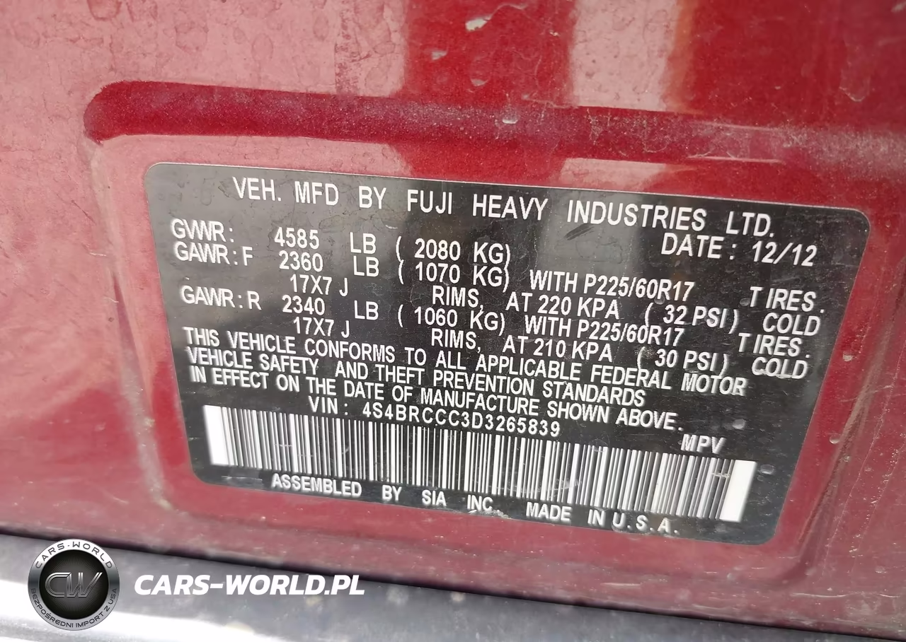 2013 Subaru Outback 2.5I Premium VIN:4S4BRCCC3D3265839 - 9
