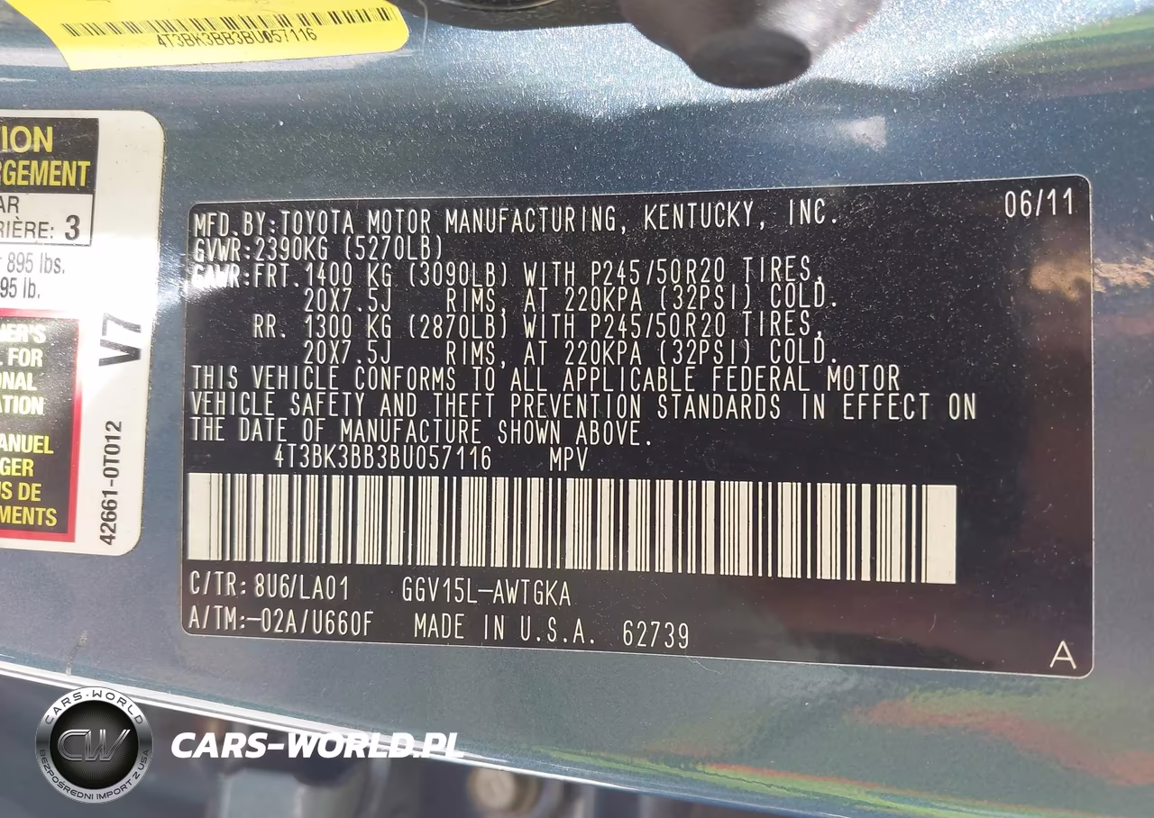 2011 Toyota Venza Base V6 VIN:4T3BK3BB3BU057116 - 9