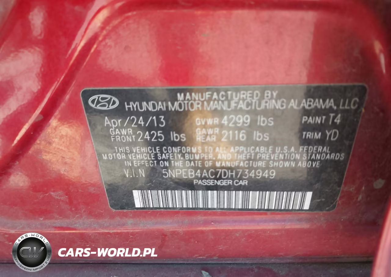 2013 Hyundai Sonata Gls VIN:5NPEB4AC7DH734949 - 9