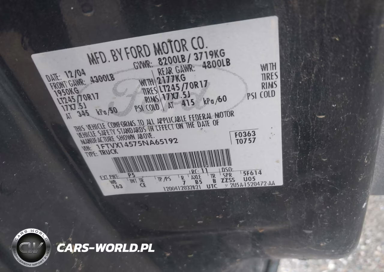 2005 Ford F-150 Fx4-Lariat-Xl-Xlt VIN:1FTVX14575NA65192 - 9