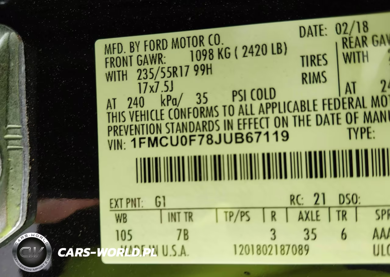 2018 Ford Escape S VIN:1FMCU0F78JUB67119 - 9