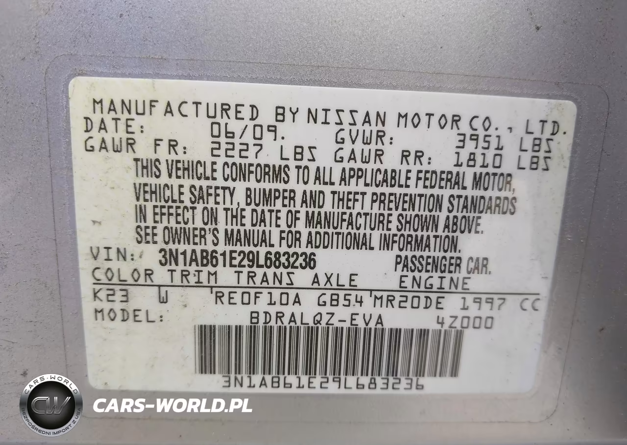 2009 Nissan Sentra 2.0 VIN:3N1AB61E29L683236 - 9