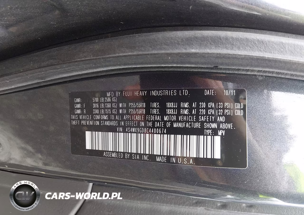 2012 Subaru Tribeca 3.6R Limited VIN:4S4WX9GD8C4400674 - 9