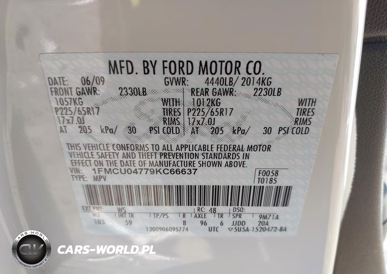2009 Ford Escape Limited VIN:1FMCU04779KC66637 - 9