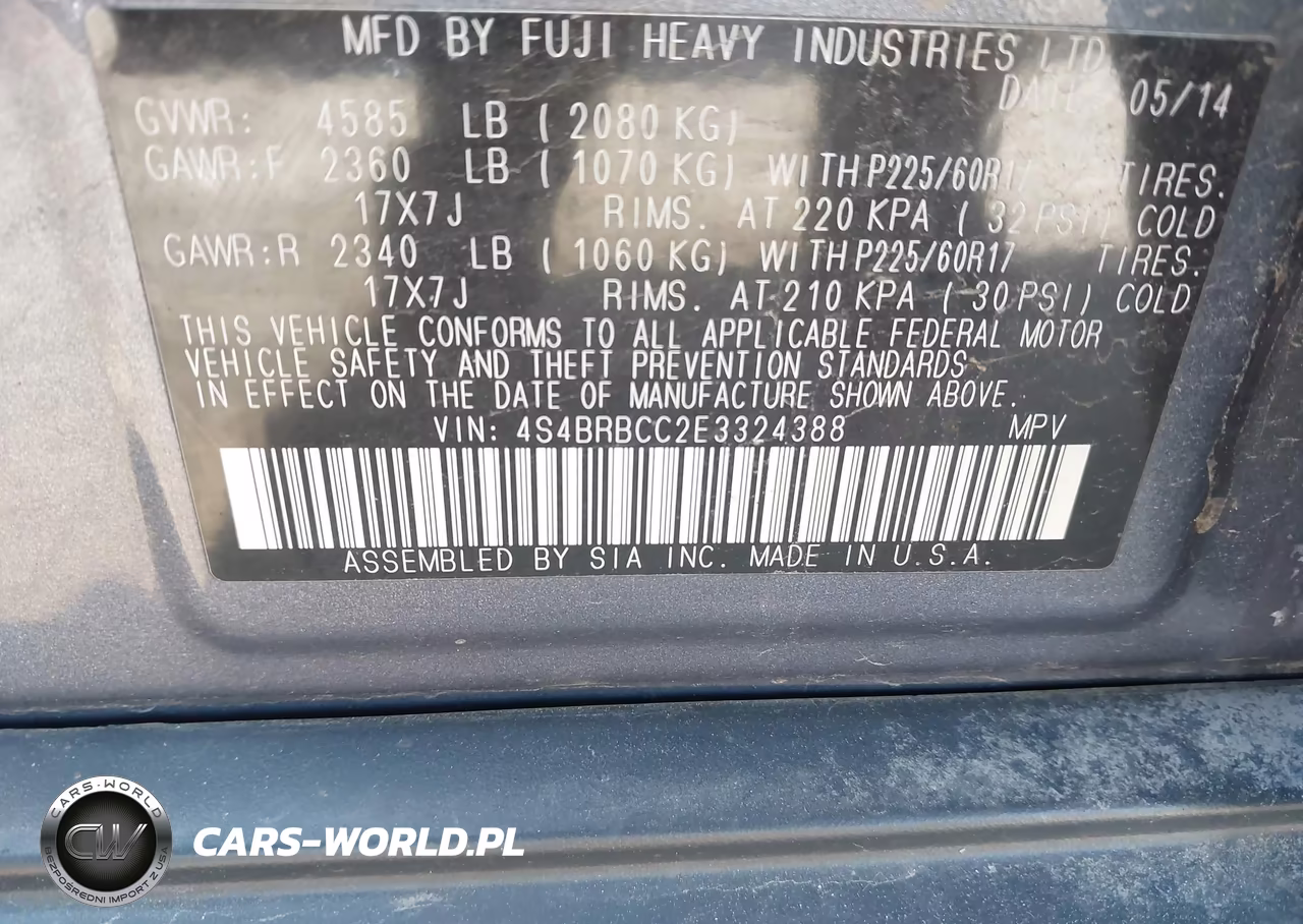 2014 Subaru Outback 2.5I Premium VIN:4S4BRBCC2E3324388 - 9