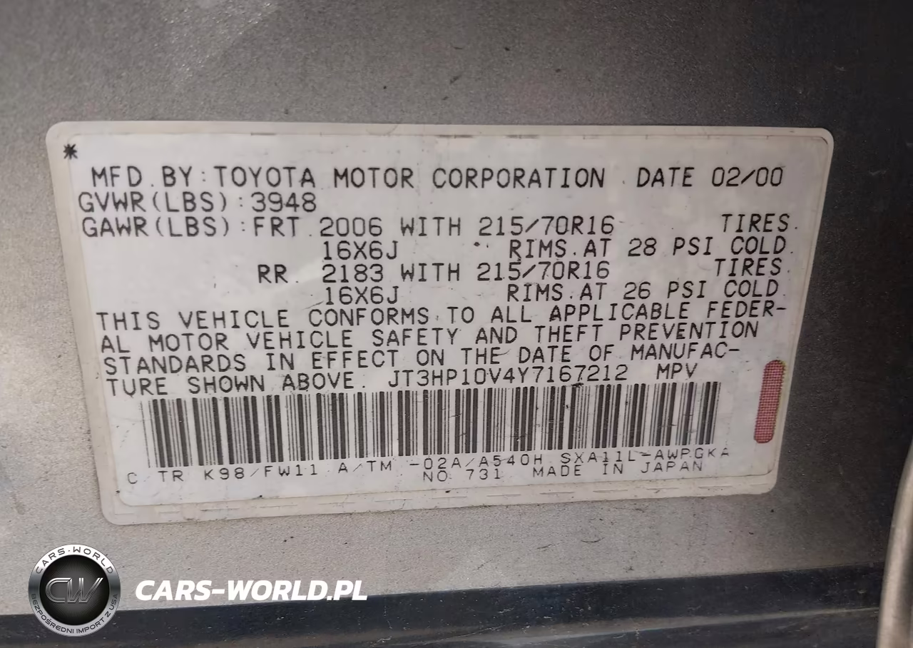 2000 Toyota Rav4 VIN:JT3HP10V4Y7167212 - 9
