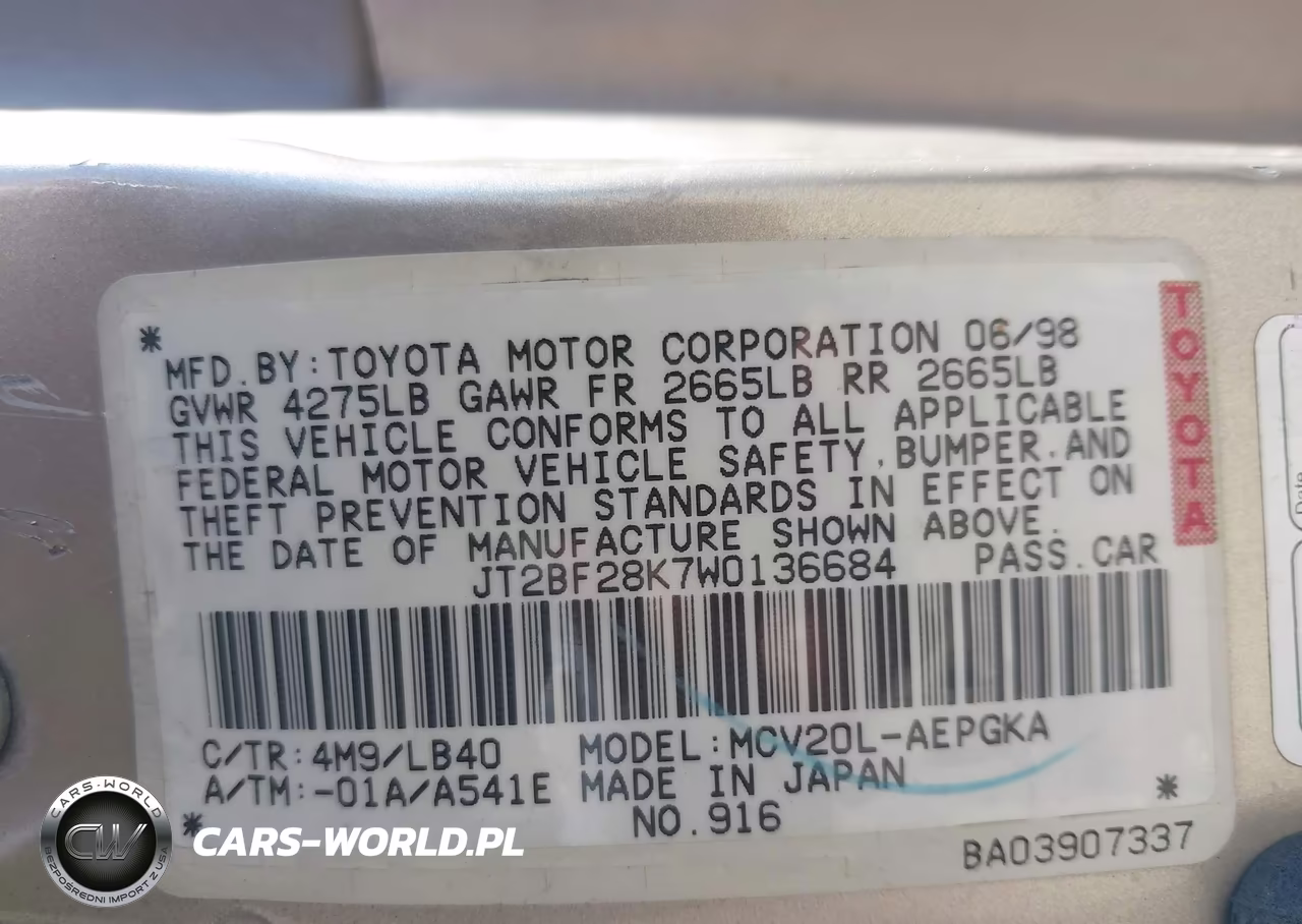 1998 Toyota Camry Xle V6 VIN:JT2BF28K7W0136684 - 9