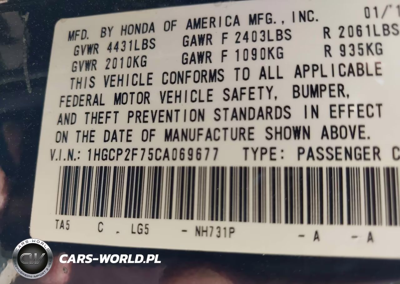 2012 Honda Accord 2.4 Ex VIN:1HGCP2F75CA069677 - 9