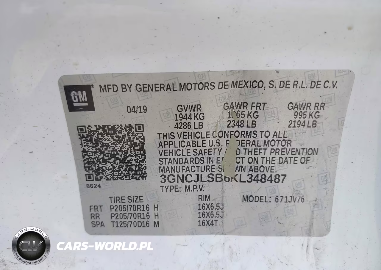 2019 Chevrolet Trax Lt VIN:3GNCJLSB6KL348487 - 9