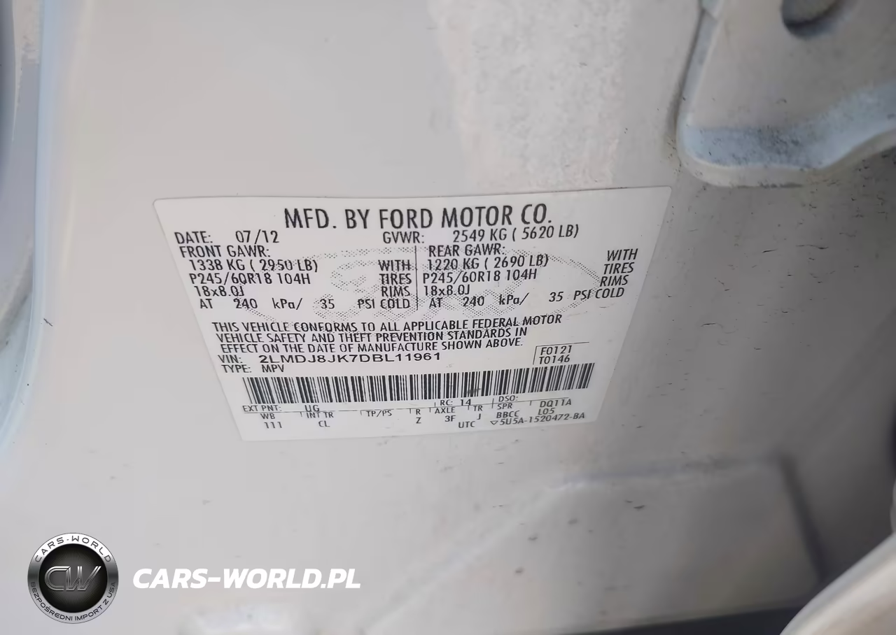 2013 Lincoln Mkx VIN:2LMDJ8JK7DBL11961 - 9
