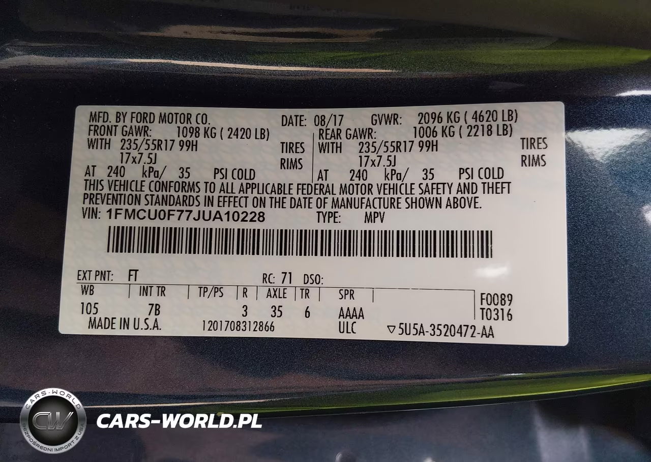 2018 Ford Escape S VIN:1FMCU0F77JUA10228 - 9