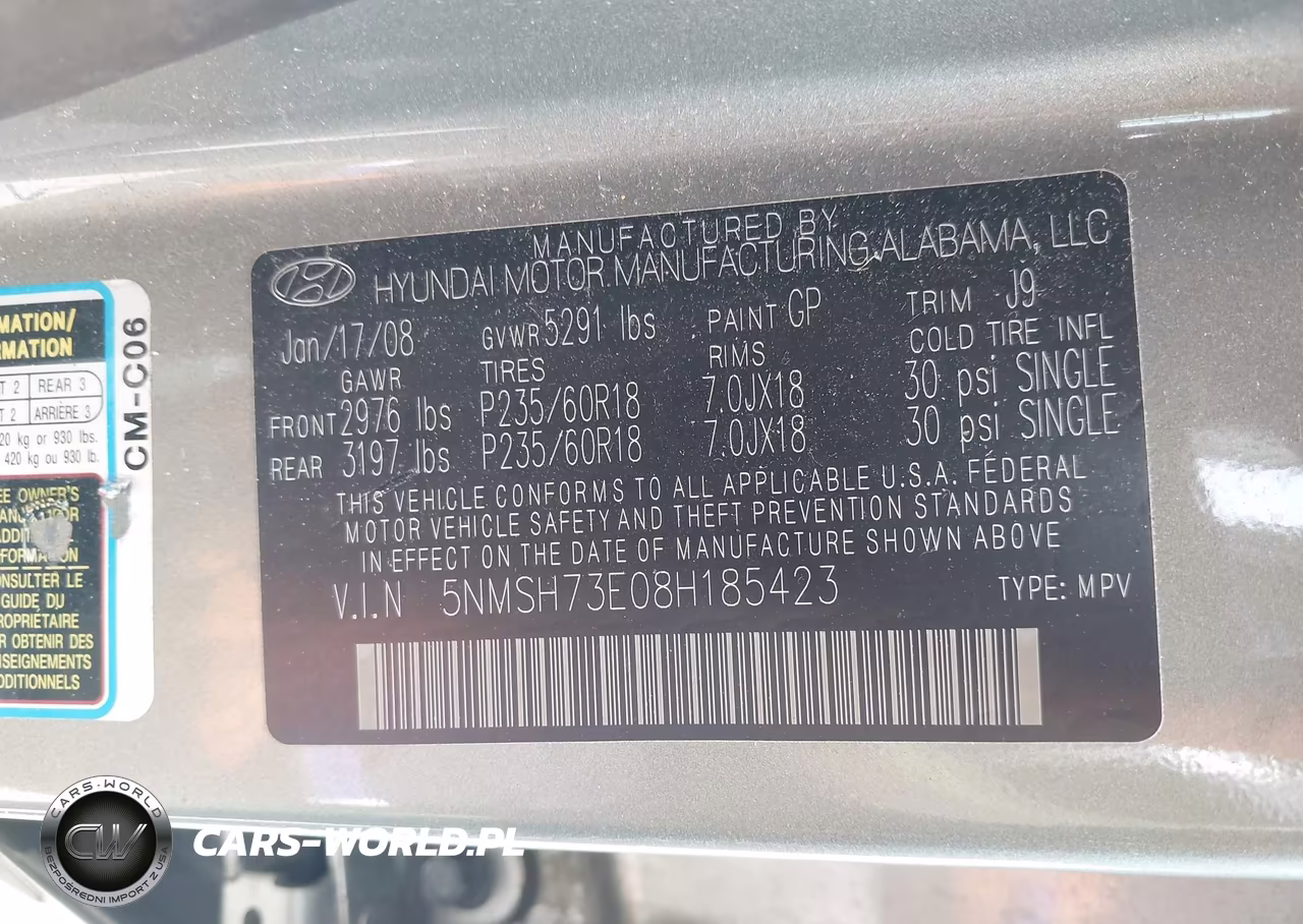 2008 Hyundai Santa Fe Limited-Se VIN:5NMSH73E08H185423 - 9