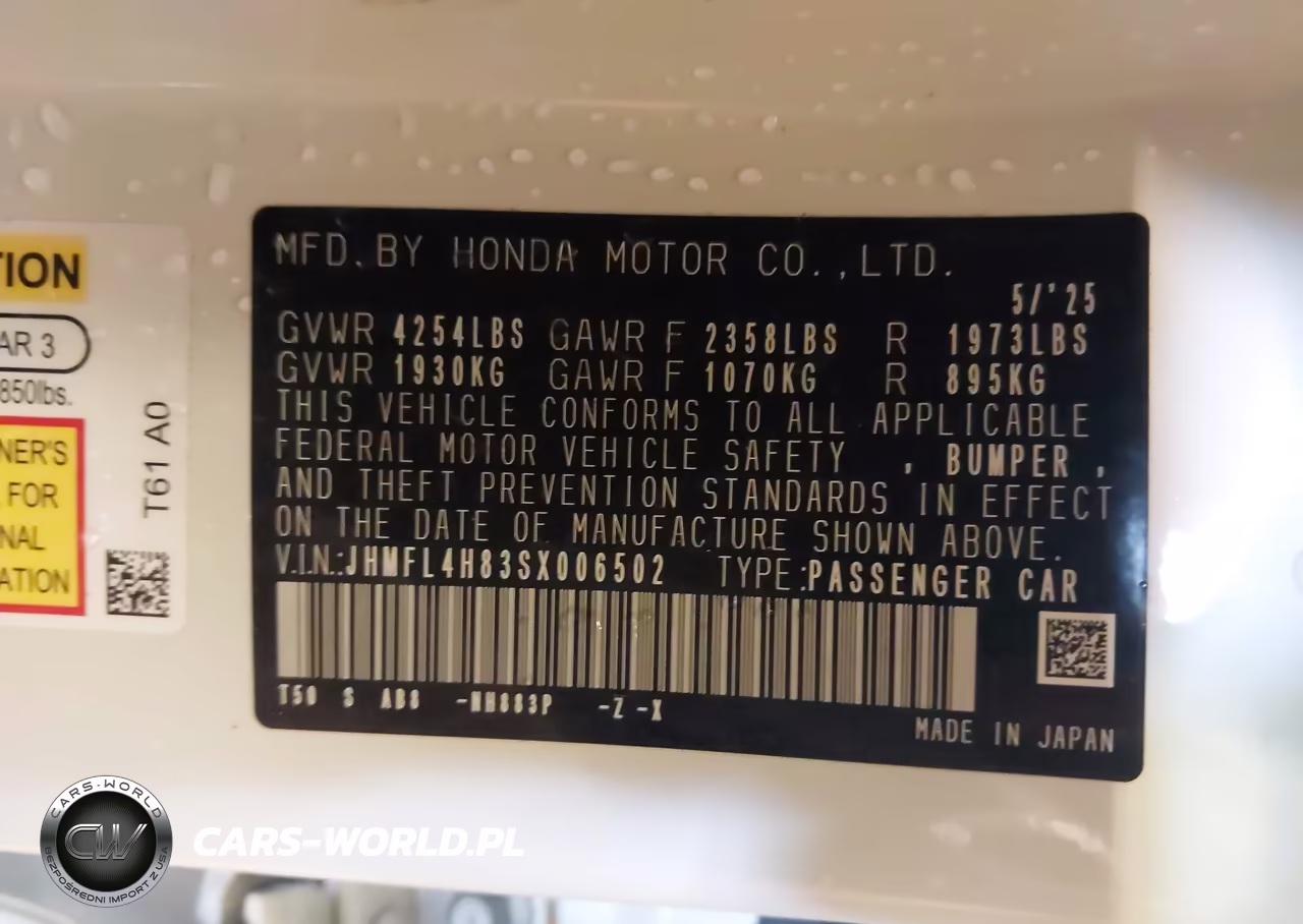 2025 Honda Civic Hybrid Sport VIN:JHMFL4H83SX006502 - 9