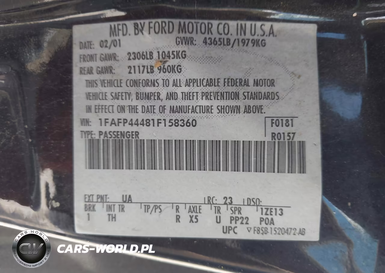 2001 Ford Mustang VIN:1FAFP44481F158360 - 9