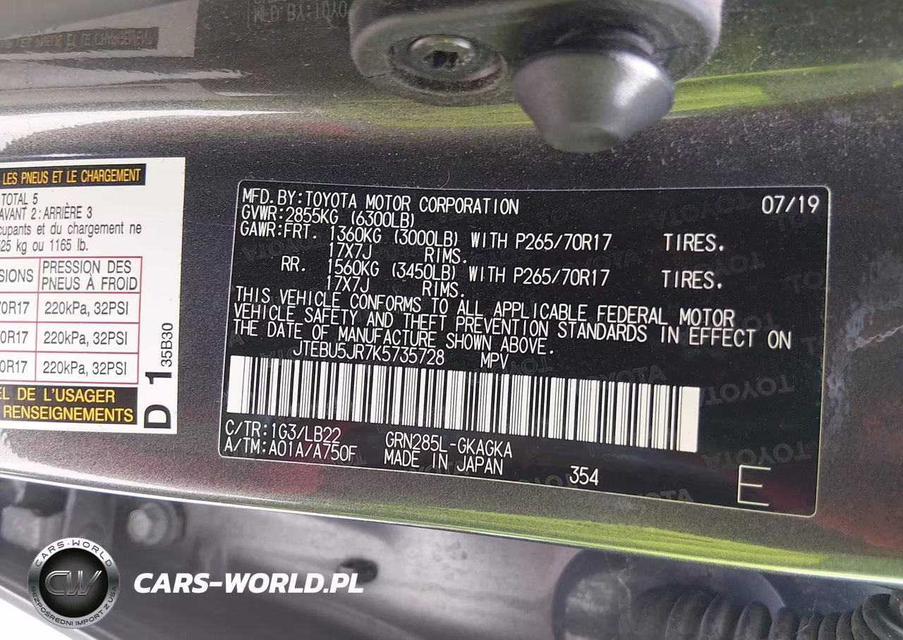 2019 Toyota 4Runner Sr5 Premium VIN:JTEBU5JR7K5735728 - 9