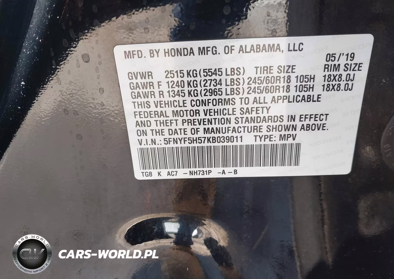 2019 Honda Pilot Ex-L VIN:5FNYF5H57KB039011 - 9
