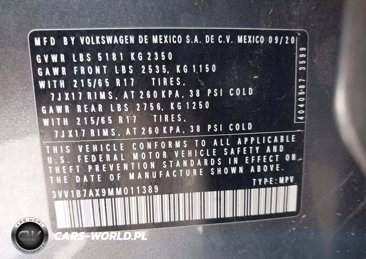 2021 Volkswagen Tiguan 2.0T S VIN:3VV1B7AX9MM011389 - 9