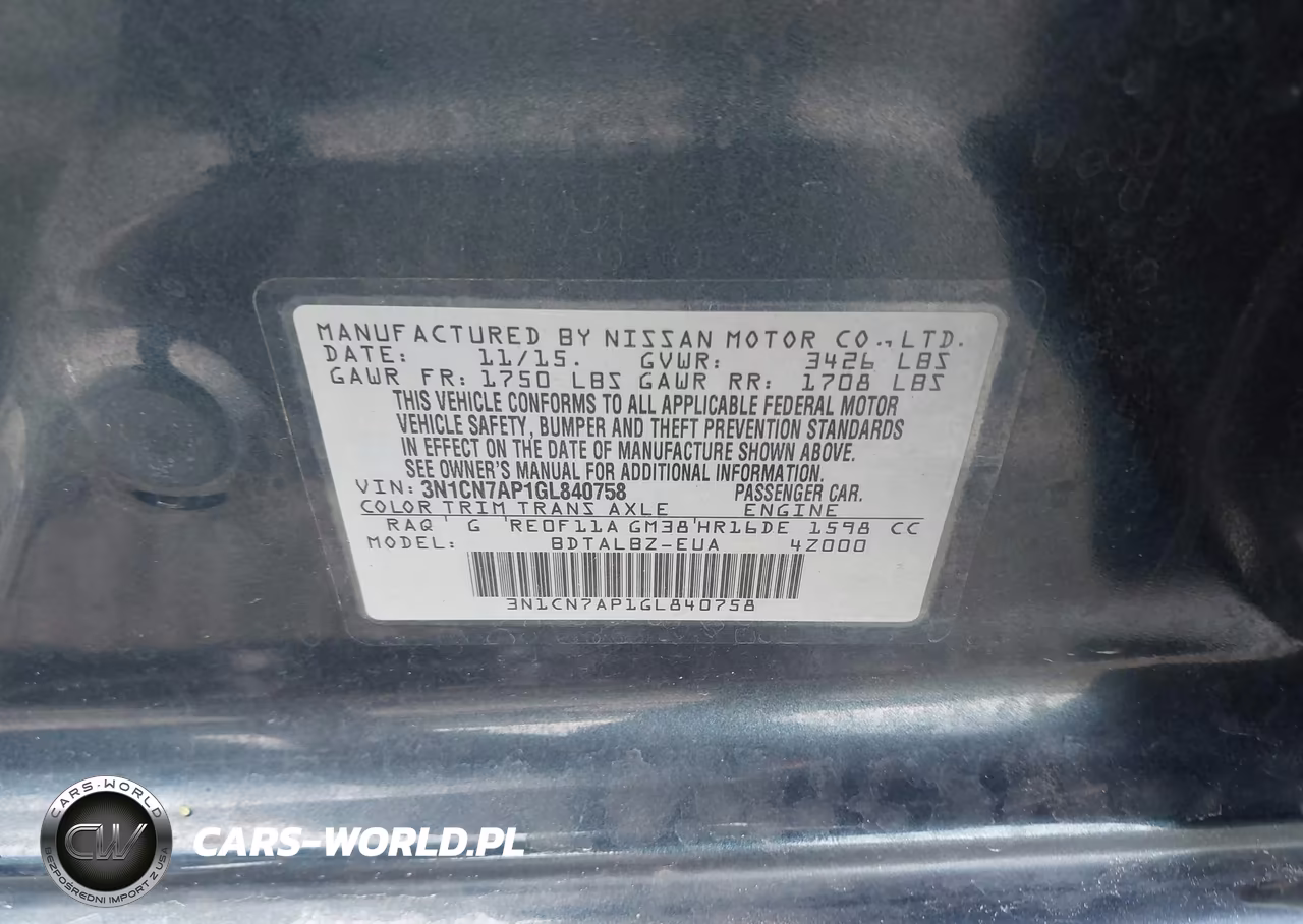 2016 Nissan Versa 1.6 S-1.6 S+-1.6 Sl-1.6 Sv VIN:3N1CN7AP1GL840758 - 9
