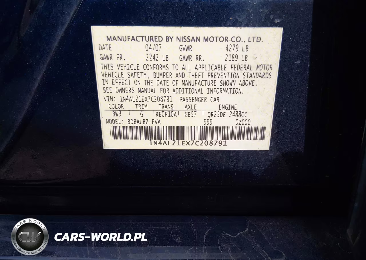 2007 Nissan Altima 2.5 S VIN:1N4AL21EX7C208791 - 9