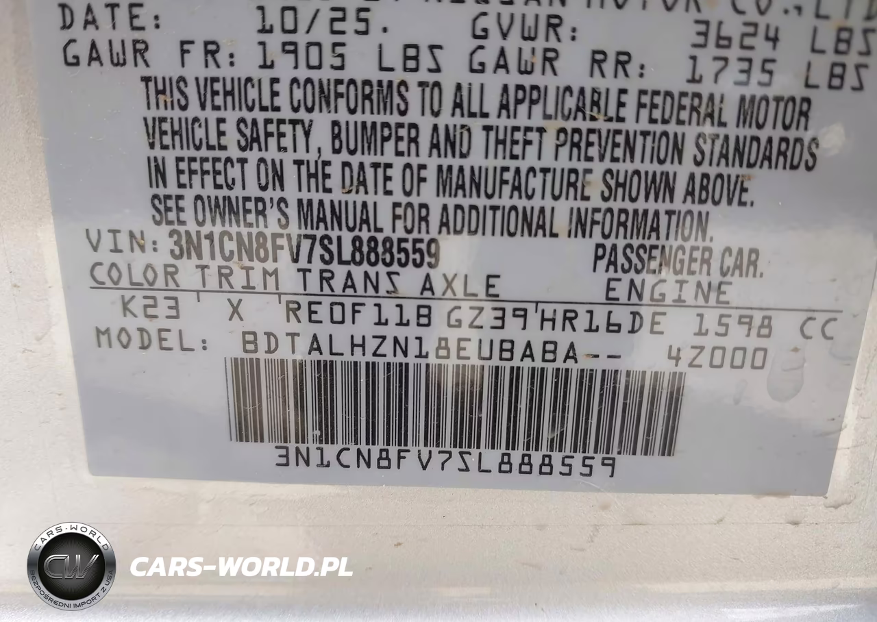 2025 Nissan Versa 1.6 Sr VIN:3N1CN8FV7SL888559 - 9