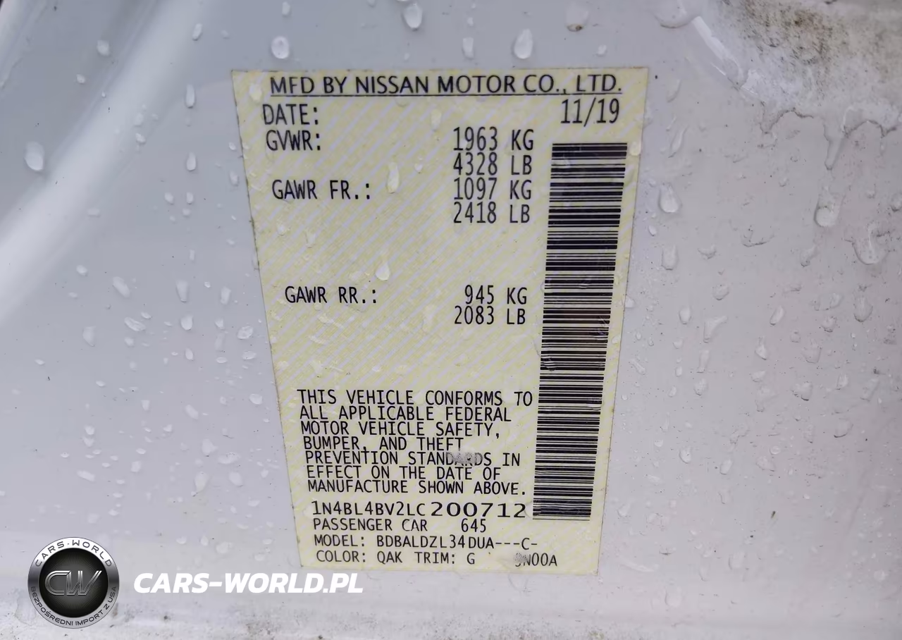 2020 Nissan Altima S Fwd VIN:1N4BL4BV2LC200712 - 9