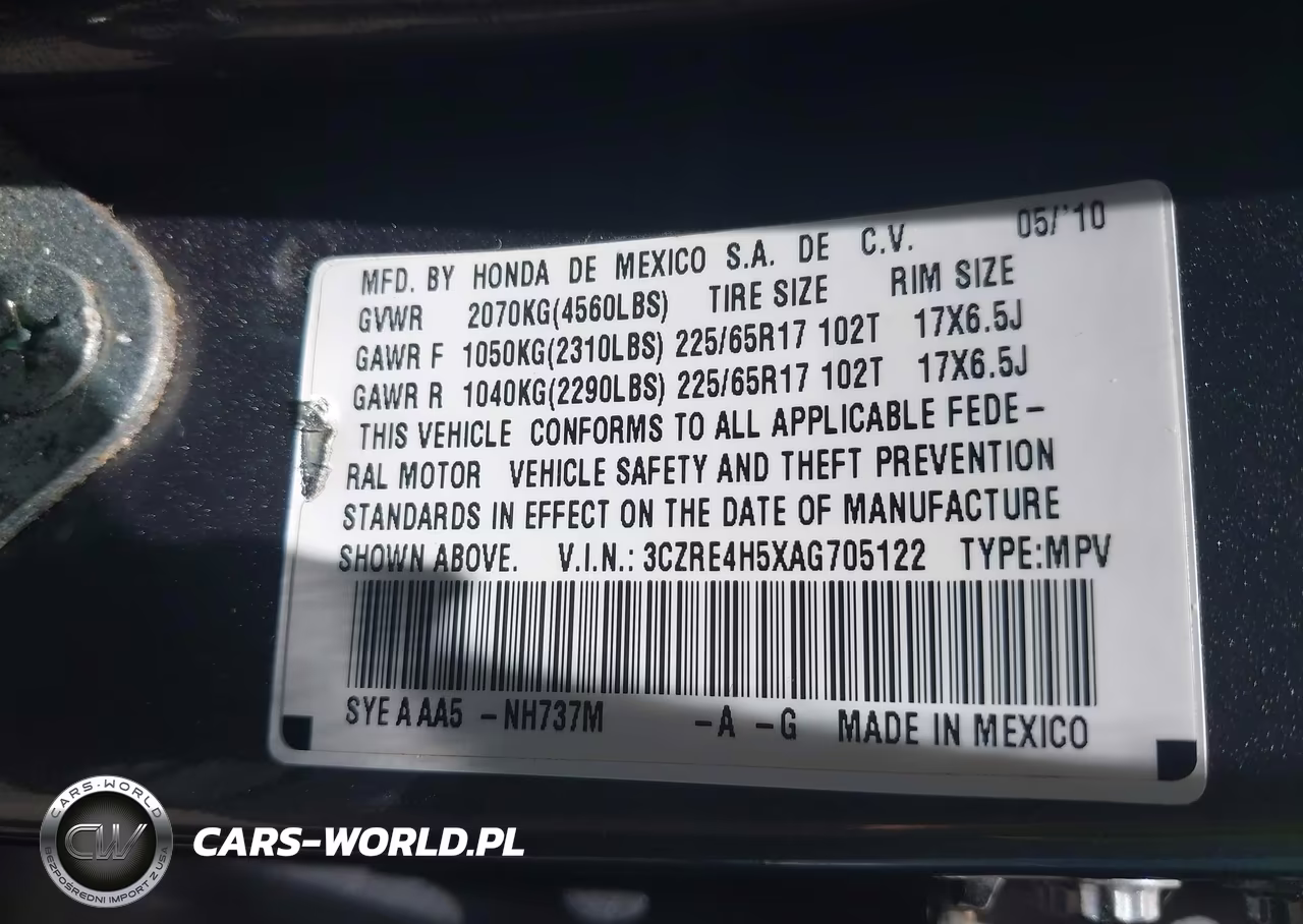 2010 Honda Cr-V Ex VIN:3CZRE4H5XAG705122 - 9