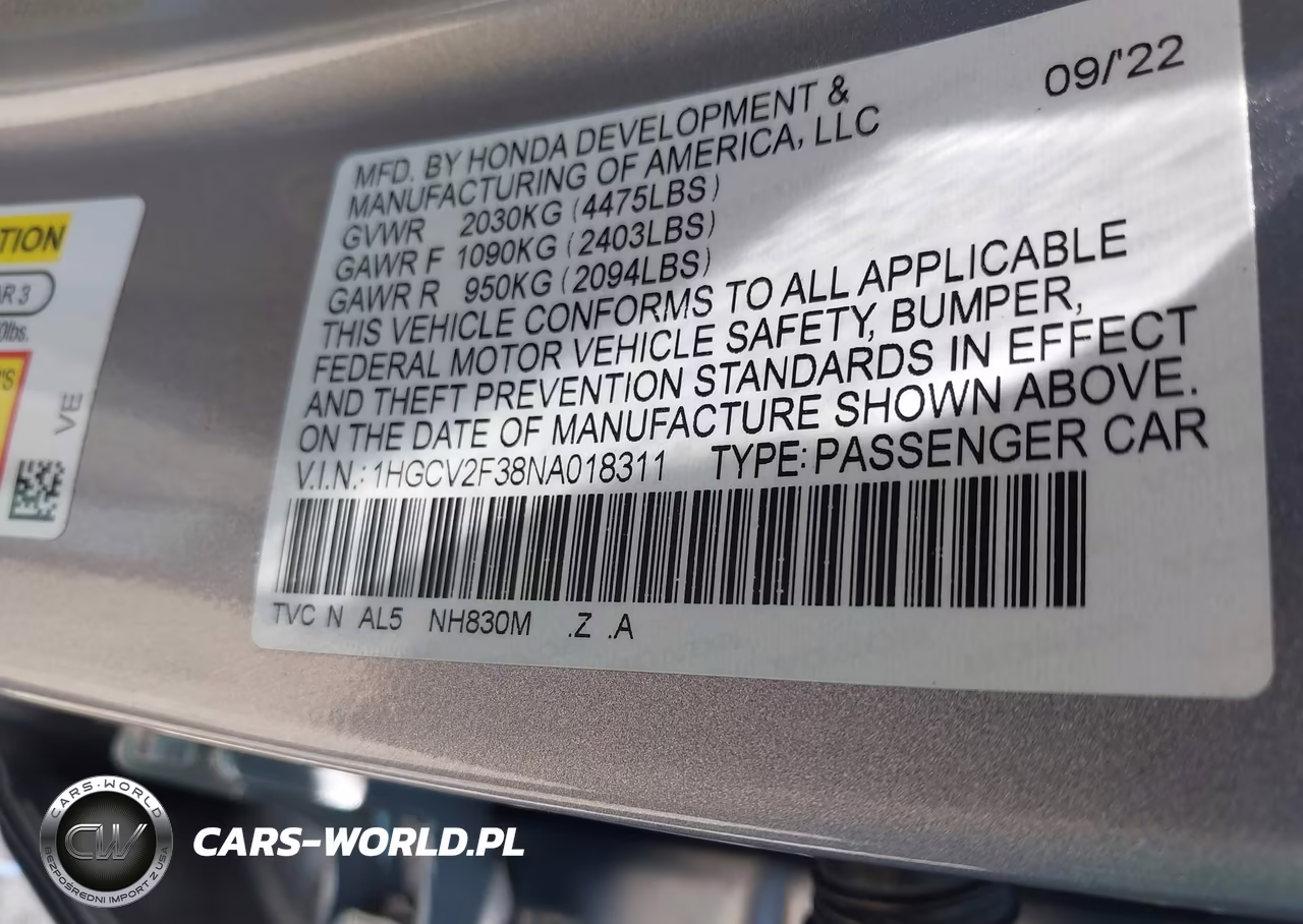 2022 Honda Accord Sport 2.0T VIN:1HGCV2F38NA018311 - 9