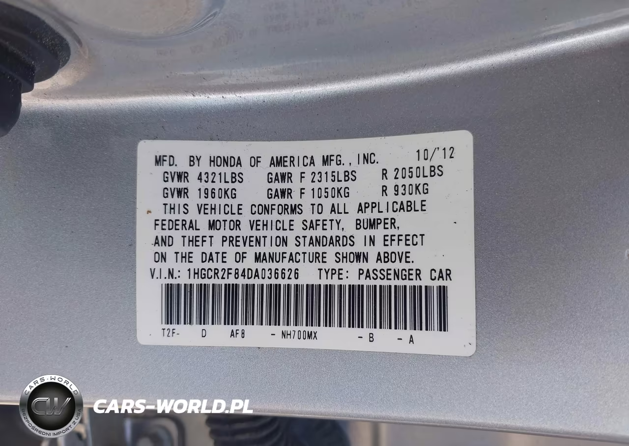 2013 Honda Accord Ex-L VIN:1HGCR2F84DA036626 - 9