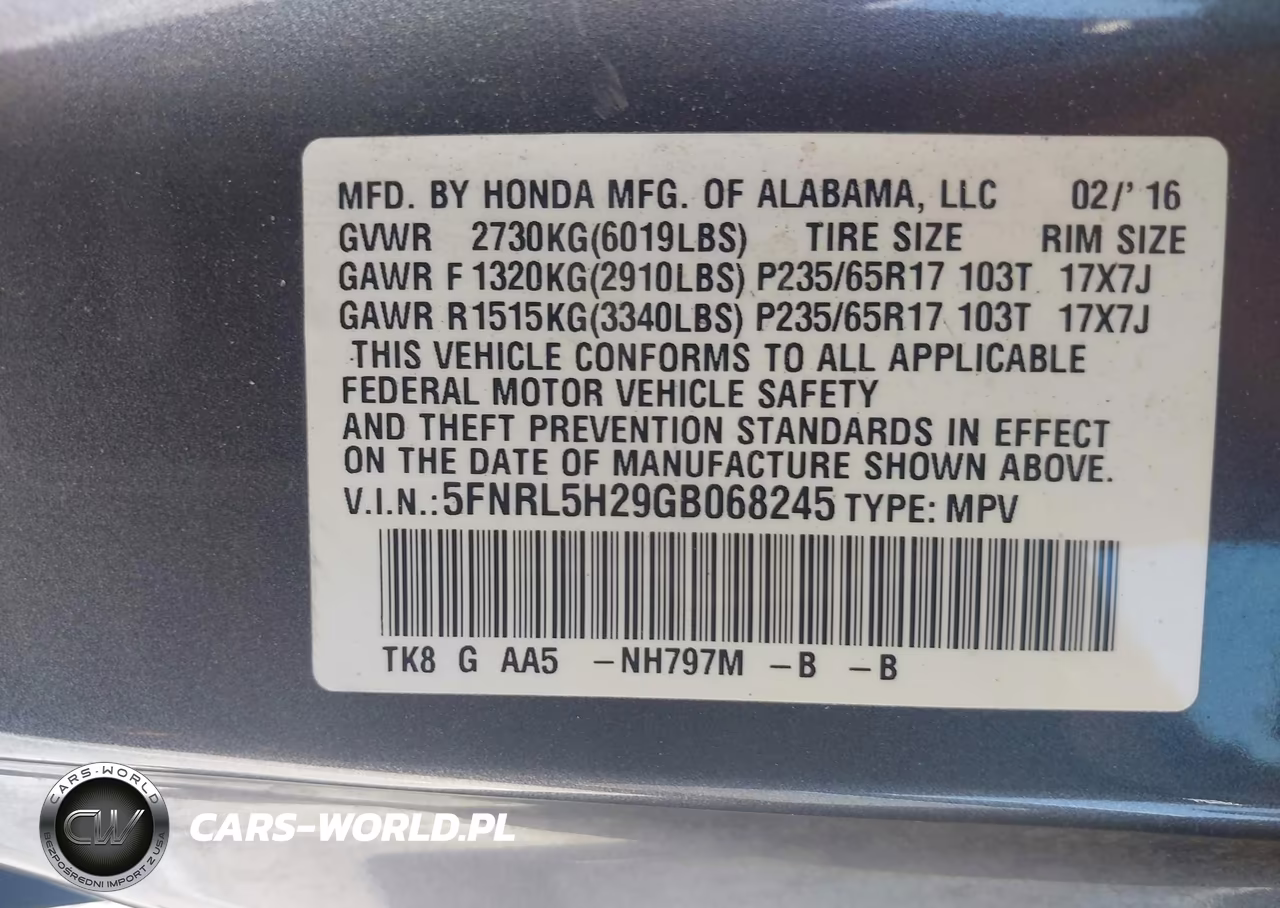 2016 Honda Odyssey Lx VIN:5FNRL5H29GB068245 - 9
